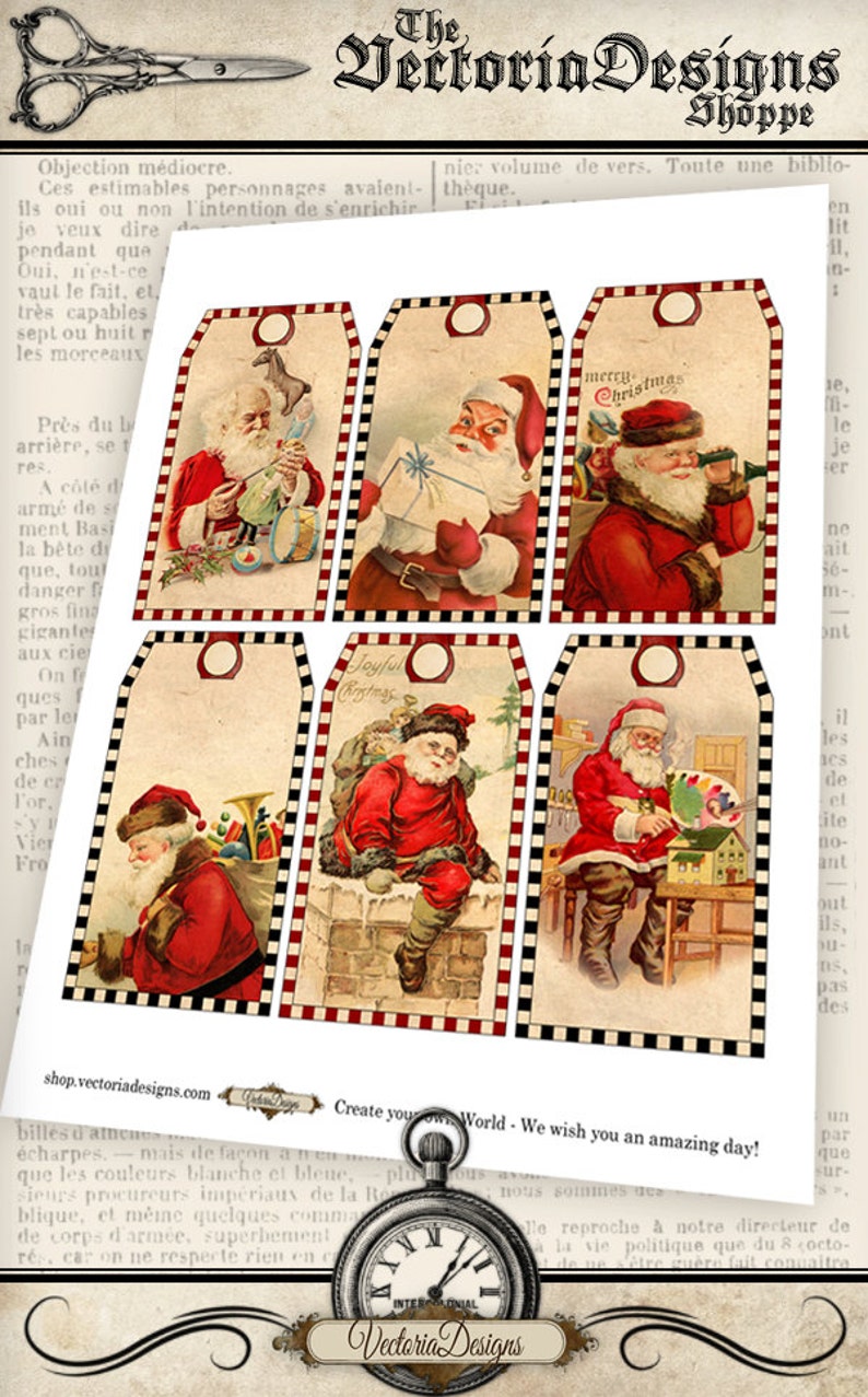 Vintage Christmas Tags, Printable Tags, Digital Christmas Gift Ideas, Christmas Decoration, Santa Tags, Xmas Tags, Holiday Decor 001013 image 2