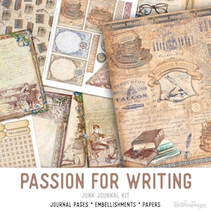 Passion for Writing Junk Journal Kit, Writing Journal, Printable Junk Journal Kit, Craft kits, Printable Journal Pages, Digital Sheet 002464