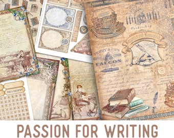 Passion for Writing Junk Journal Kit, Writing Journal, Printable Junk Journal Kit, Craft kits, Printable Journal Pages, Digital Sheet 002464