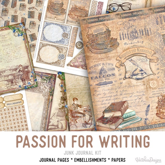 Passion for Writing Junk Journal Kit - Printable Pages for Crafting - 002464