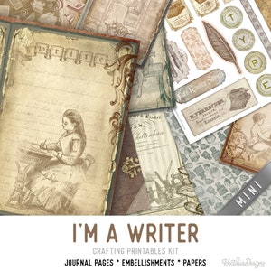 I'm a Writer Crafting Printables Kit MINI, Writer Journal, Embellishments, Printable Paper Pack, Printable Junk Journal, Diy Journal 003401
