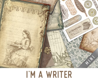 I'm a Writer Crafting Printables Kit MINI, Writer Journal, Embellishments, Printable Paper Pack, Printable Junk Journal, Diy Journal 003401