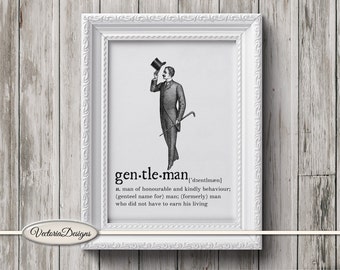 Gentleman Mustache print printable art black and white print dictionary digital printable instant download digital collage sheet - VD0614