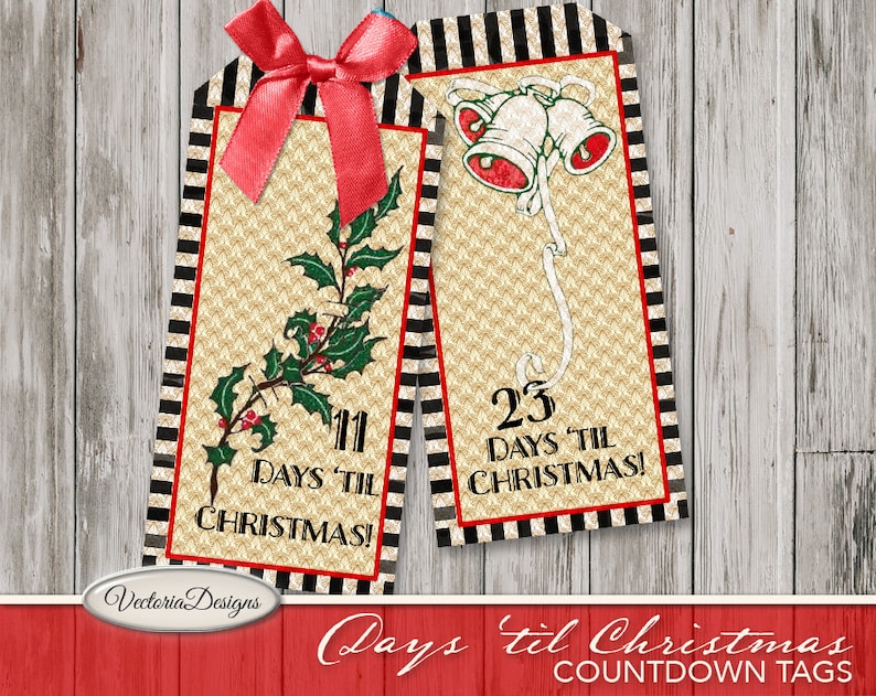 Christmas Countdown Tags printable Advent Calendar tags vintage gift tags digital graphics instant download Digital Sheet VDTACM1829