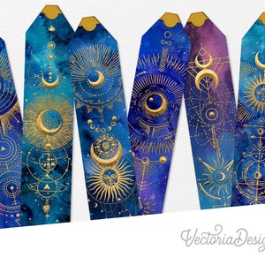 Celestial Bookmarks Printable Bookmarks Celestial Junk Journal Embellishments Astrology Craft Printable Scrapbook DIY Bookmark 002683