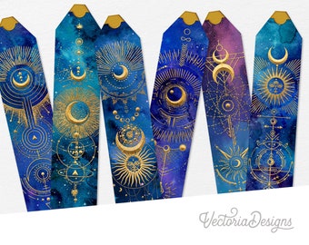 Celestial Bookmarks Printable Bookmarks Celestial Junk Journal Embellishments Astrology Craft Printable Scrapbook DIY Bookmark 002683