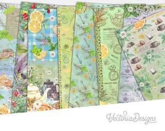 A Cup of Tea Paper Pack, Tea Party Blueprints, Printable Paper Pack, Digital Paper Pack, Ephemera Pack, Scrapbook Paper, DIY Kit  002127