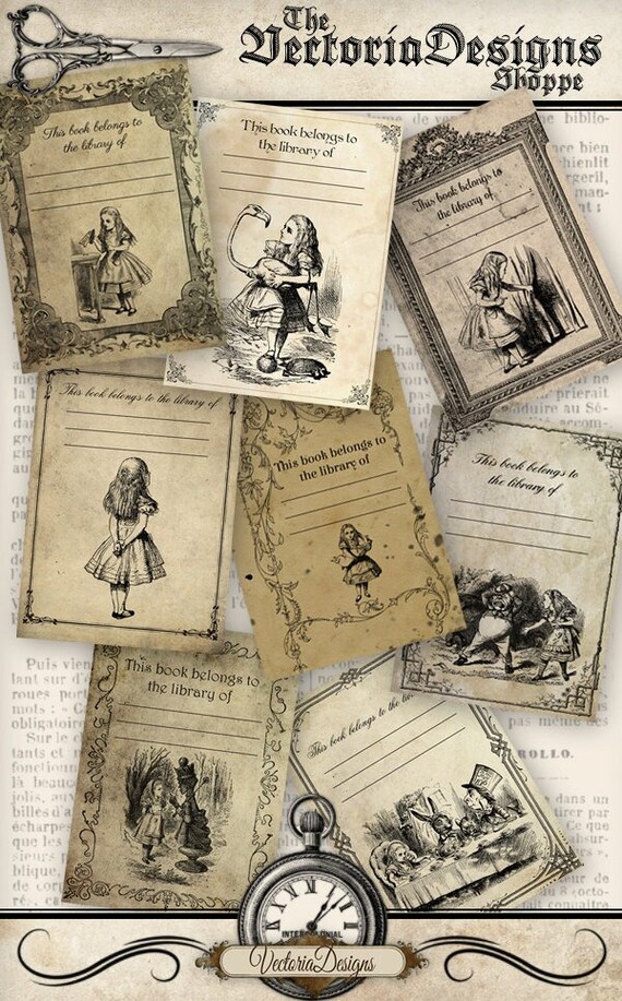Alice In Wonderland Bookplates Atc 2 5 X 3 5 Inch Instant Etsy