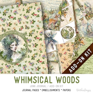 Whimsical Woods Junk Journal Kit ADD-ON, Printable Junk Journal Pages Journal Kit Craft kits Vintage Junk Journal 003347