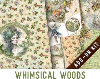 Whimsical Woods Junk Journal Kit ADD-ON, Printable Junk Journal Pages Journal Kit Craft kits Vintage Junk Journal 003347