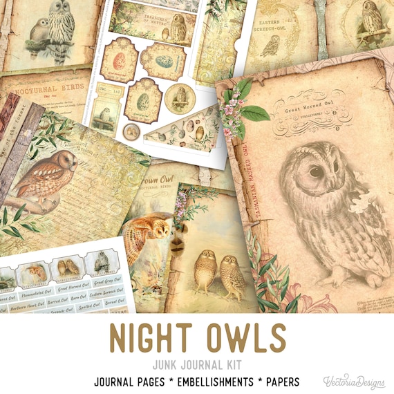 Night Owls Junk Journal Kit - Printable Pages for Crafting - 002336
