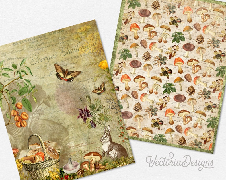 Gorgeous Mushrooms Junk Journal Kit, Mushroom Decor, Garden Junk Journal Kit, Printable Journal Pages, Mushroom Journal Sheets 002151 image 7