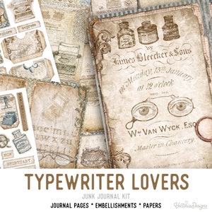Typewriter Lovers Junk Journal Kit, Printable Junk Journal Kit Typewriter Embellishments Typewriter Junk Journal Papers Craft kit 002392