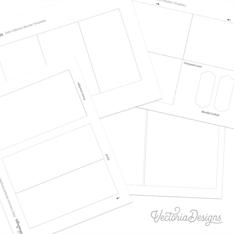 May include: Printable templates for creating a booklet, notepad cover, and labels. The templates are blank and ready to be customized.