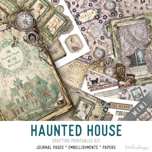 Haunted House MINI Crafting Printables Kit Halloween Junk Journal Halloween Embellishments Printable Journal Junk Journal Tutorial - 003097
