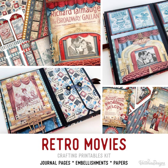 Retro Movie Junk Journal Kit (Standard) - Printable Pages, Papers and Embellishments for Crafting - 003469