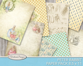 Peter Rabbit Paper Pack junk journal pages printable 8.5 x 11 inch paper crafting scrapbooking instant download digital sheet - VDPABP1745