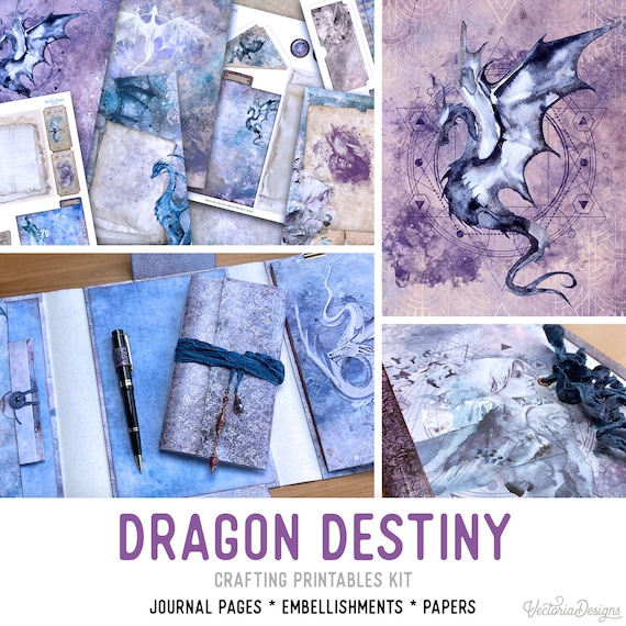Dragon Destiny Junk Journal Kit - Printable Pages, Papers and Embellishments for Crafting - 002112