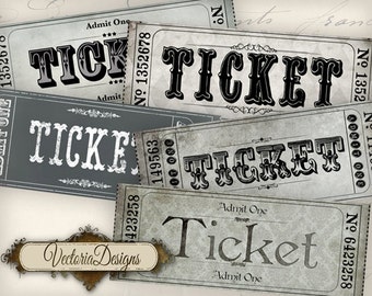 Printable Vintage Tickets Strips admit one coupon printable hobby crafting digital graphics instant download digital collage sheet - 000756