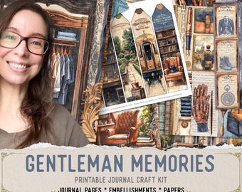 Gentleman Memories Junk Journal Kit (Standard) - Printable Pages, Papers and Embellishments for Crafting - 003893