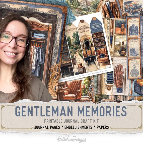 Gentleman Memories Junk Journal Kit (Standard) - Printable Pages, Papers and Embellishments for Crafting - 003893