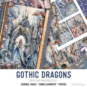 Gothic Dragons Junk Journal Kit MINI, Dragon Crafting Printables Dragon Embellishments Dragon Printable Dragon Paper Junk Journal 003553