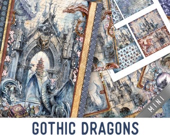 Gothic Dragons Junk Journal Kit MINI, Dragon Crafting Printables Dragon Embellishments Dragon Printable Dragon Paper Junk Journal 003553