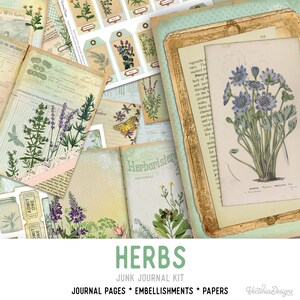 Herbs Junk Journal Kit, Printable Journal Kit, Digital Journal Kit, Scrapbook Journal Pages, Botanical Journal, Herbs Paper Digital 001983