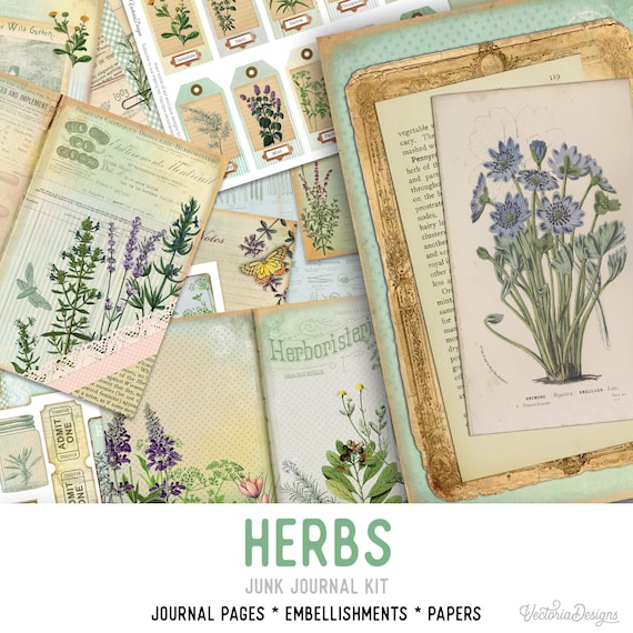Herbs Junk Journal Kit - Printable Pages for Crafting - 001983