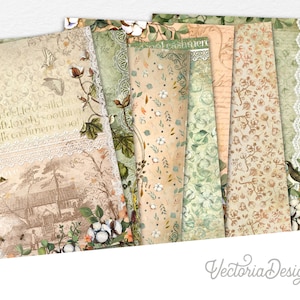 Printable Cute Cotton Paper, Junk Journal Pages, DIY Crafting, Digital Journaling, Scrapbooking Kit, Vintage Ephemera, Embellishments 002174