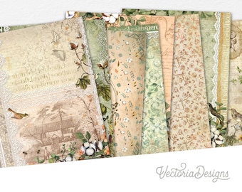 Printable Cute Cotton Paper, Junk Journal Pages, DIY Crafting, Digital Journaling, Scrapbooking Kit, Vintage Ephemera, Embellishments 002174