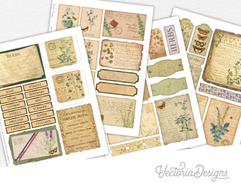 Herb Garden Box Embellishments, Junk Journaling Sheets, Cottagecore Ephemera, Vintage Herb Crafting Papers, DIY Scrapbooking Supplies 002408