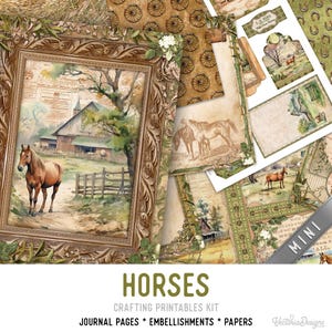 Horses Junk Journal Kit MINI, Horses Journal Crafting Printables Kit Horses Embellishments Printable Horses Paper Craft Horses 003732