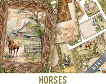 Horses Junk Journal Kit MINI, Horses Journal Crafting Printables Kit Horses Embellishments Printable Horses Paper Craft Horses 003732