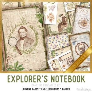 Explorer's Notebook Junk Journal Kit DELUXE - Printable Pages, Papers and Embellishments for Crafting - 002887