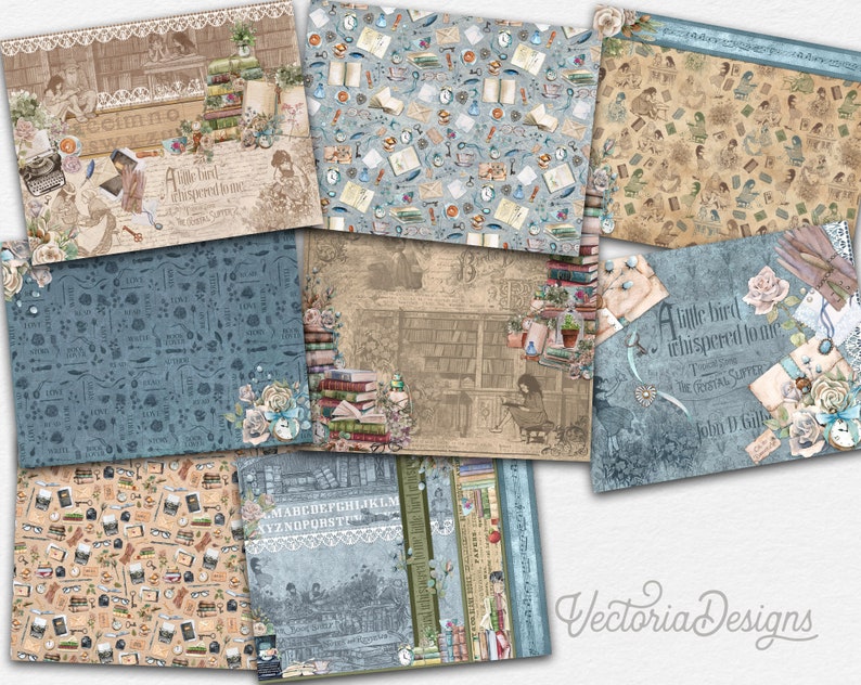 Book Lovers Horizontal Paper Pack, Printable Paper Pack, Landscape Paper Pack, Scrapbook Paper Pack, Decorative Paper, Digital Paper 002664 image 8