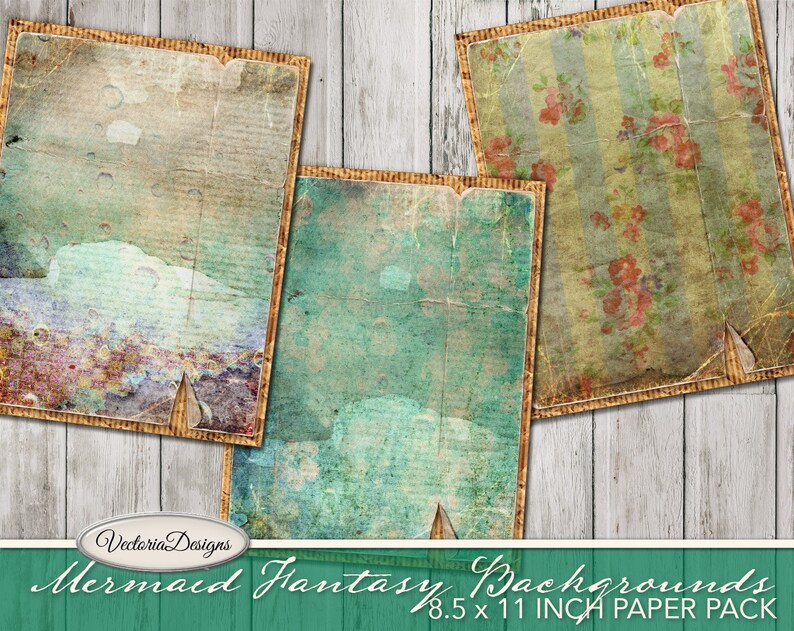 Mermaid Paper Pack, Fantasy Paper Pack, Printable Paper Pack, Junk Journal, Mermaid Digital Paper, Mermaid Journal, Digital Download 001958 image 4