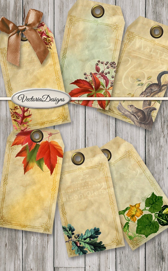Fall tags printable paper craft shabby art hobby crafting scrapbooking instant download digital collage sheet - 001454