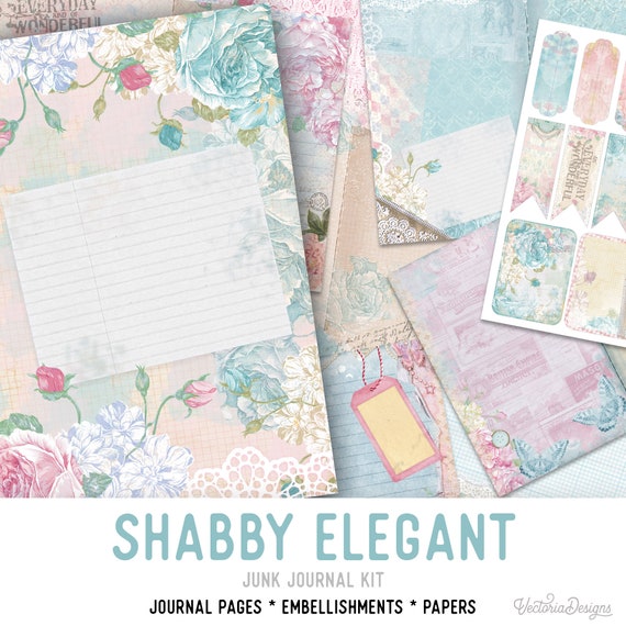 Shabby Chic Junk Journal Kit - Printable Pages for Crafting - 001949