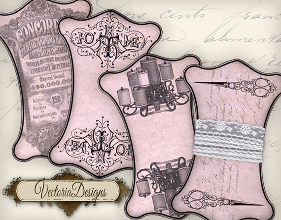 Pink Ribbon and Lace Holders printable images instant download digital collage sheet 000726