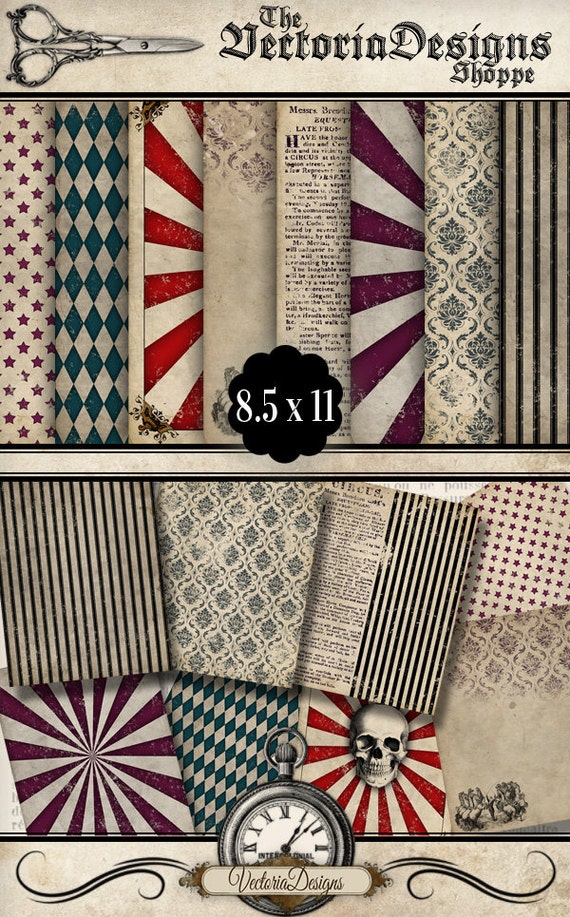 Gothic Circus Paper Pack Printable 8.5 x 11 inch digital paper pack instant download digital paper digital collage sheet - 001280
