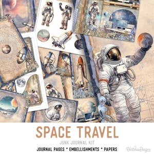 Space Travel Junk Journal Kit Printable Junk Journal Kit Astronaut Embellishments Space Junk Journal Papers Craft kit Astronaut - 003158