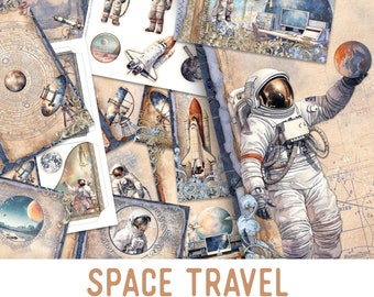 Space Travel Junk Journal Kit Printable Junk Journal Kit Astronaut Embellishments Space Junk Journal Papers Craft kit Astronaut - 003158