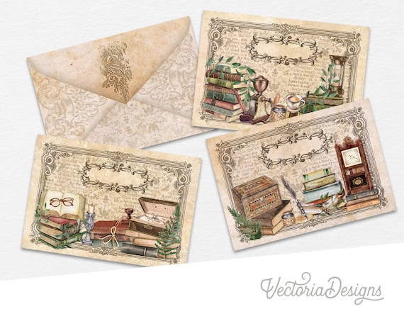 Vintage Books Envelopes, Printable Embellishments - 002762