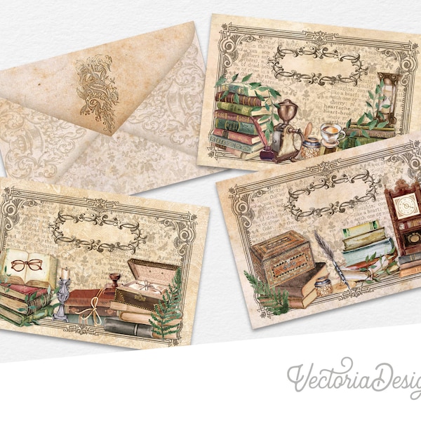 Books Envelopes, Printable Envelope, Vintage Books, Scrapbooking Journal Embellishments, Book Stationary, Crafting Printables, DIY  - 002762