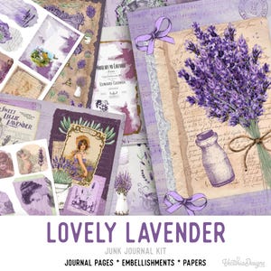 Lovely Lavender Junk Journal Kit, Junk Journal Supplies, Junk Journal Pages, Junk Journal Printables, Journal DIY Embellishments 002096