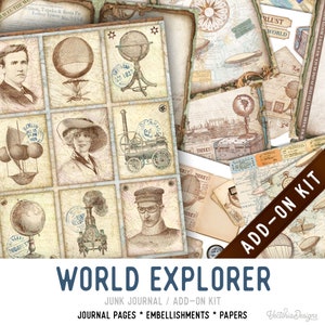 World Explorer Junk Journal Kit ADD-ON, Printable Junk Journal Pages Printable Junk Journal Kit Craft kits Vintage Junk Journal 003310