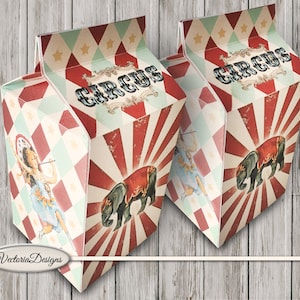 Vintage Circus Milk Box printable Favor Box paper crafting diy digital download instant download digital collage sheet - 001544