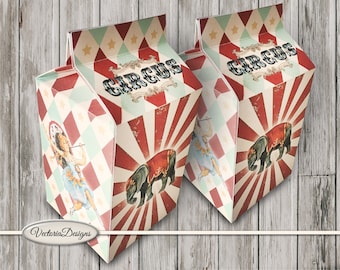 Vintage Circus Milk Box printable Favor Box paper crafting diy digital download instant download digital collage sheet - 001544