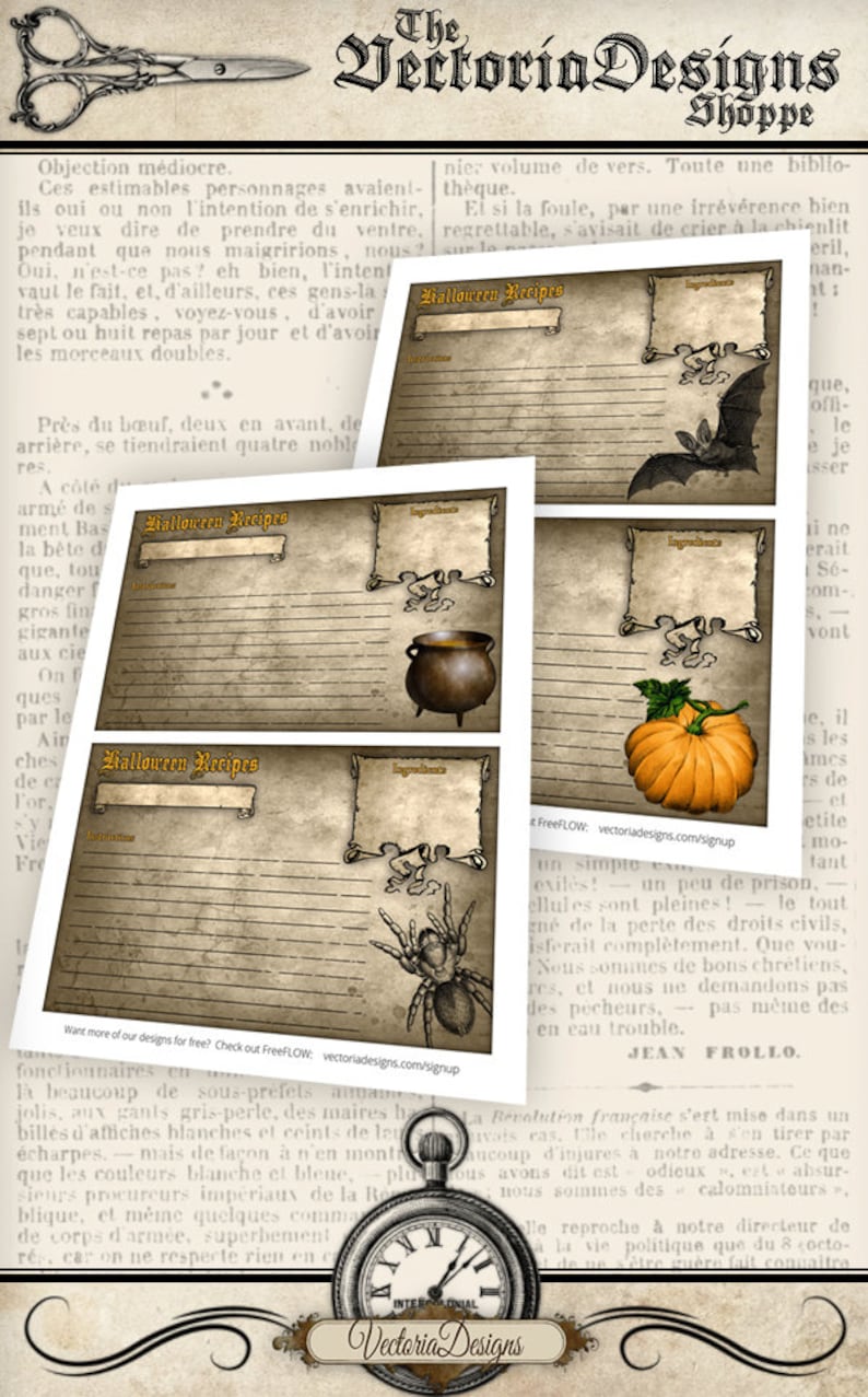 Halloween Recipe Cards, Witch Recipe, Halloween Printable, Digital Recipe, Halloween Book Paper, Halloween Scrapbooking, Wicca 001191 image 2